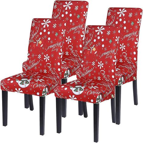 lot De 4 Housses De Chaise Extensibles De Nol - Housses De Chaise Lastiques Modernes - Dcoration De Chaise Pour Ajustement Universel (1/5)