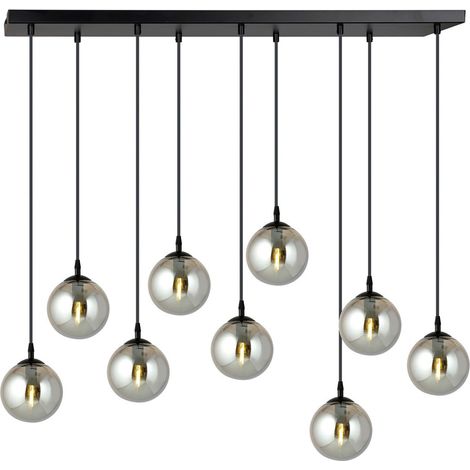 Lampada a Sospensione Cosmo, Acciaio verniciato a polvere, Vetro, Nero, Grigio, 104x120x22 cm