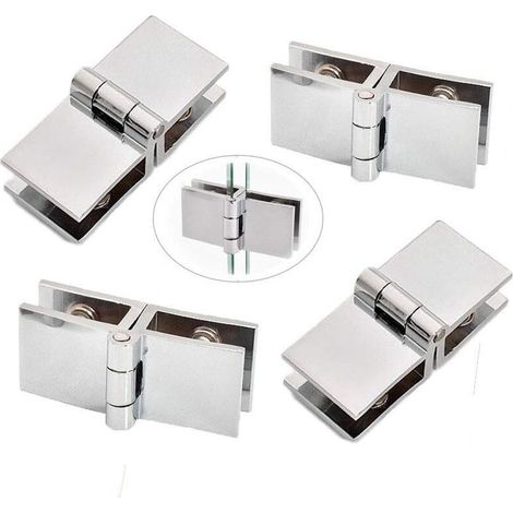 Charnières de porte en verre 180° – Alliage de zinc – Épaisseur verre 5 à 8 mm – Lot de 4 charnières – Installation sans perçage (1/5)