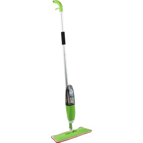 Fregona pulverizadora, almohadillas de microfibra reutilizables, cabezal giratorio de 360°, color verde. (1/2)