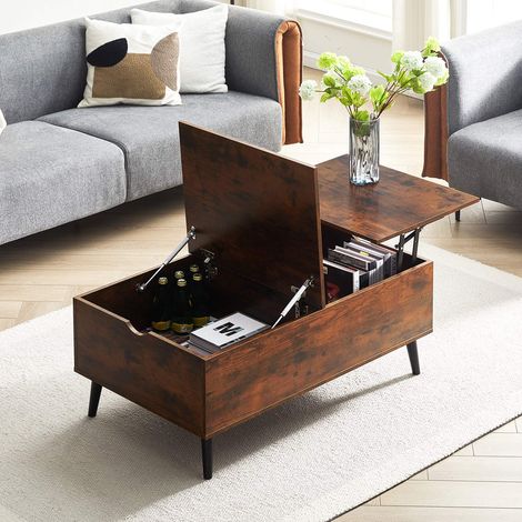 Lift Top Coffee Table for Living Room, Modern Coffee Table with Hidden Storage and Flip Top, 3 in 1 Rectangle Centre Table for Home Office Dining Room Brown