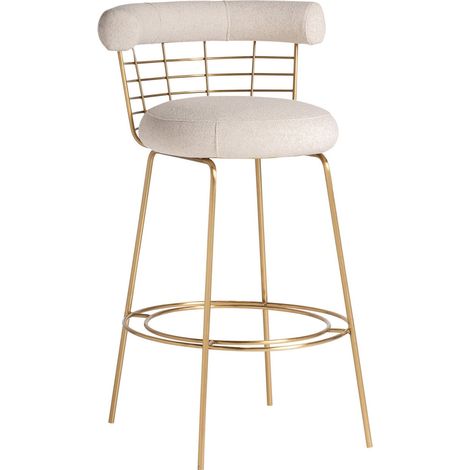 Tabouret haut blanc élégance déco - Blanc ivoire satiné avec finitions dorées (1/5)