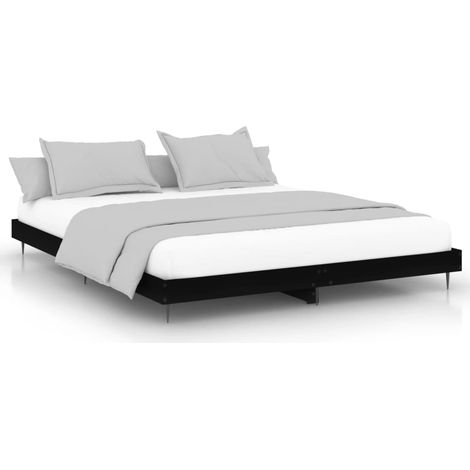 Lit double Lit adulte Cadre de lit sans matelas noir 200x200 cm bois d'ingénierie (1/5)