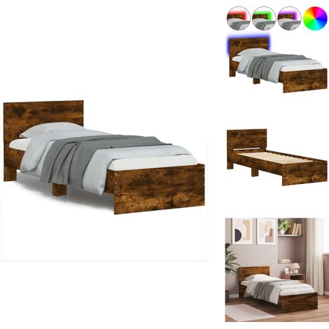 Cadre de lit sans matelas avec lumières LED chêne fumé 90x190cm - Cadre De Lit - Lit Double - Tête De Lit Intégrée - Éclairage Led - Luminaire Intégré (1/5)