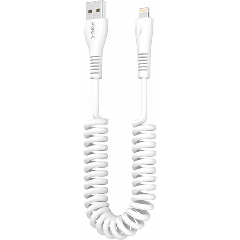 Câble spiralé 3A pour charge rapide iPhone, câble blanc de 1,5 mètre, haute rigidité et résistance à la flexion.