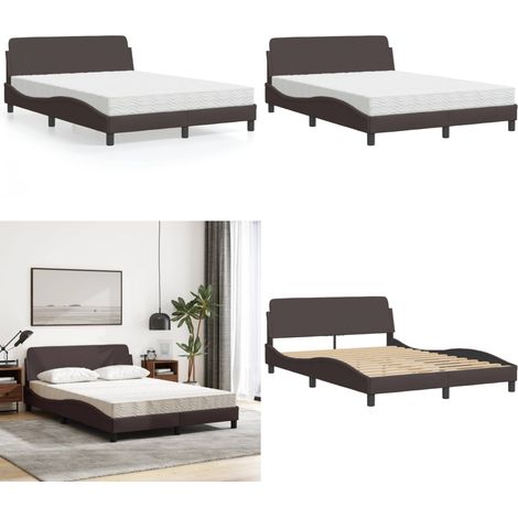 Bett mit Matratze Dunkelbraun 120x200 cm Stoff - Bettsofa - Doppelbett - Boxspringbetten - Lattenrost - Matratzenbezug - Home & Living (1/5)