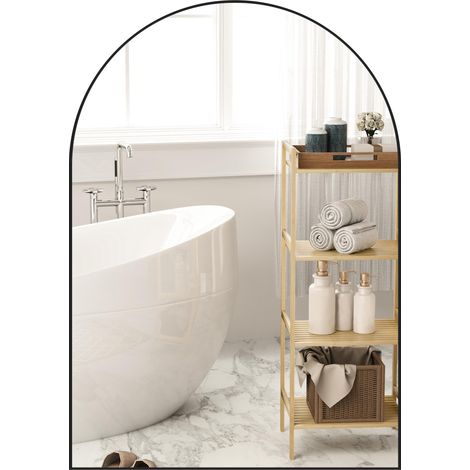Miroir de salle de bain incurvé, 50 x 70 cm, avec cadre en aluminium, miroir décoratif, cuisine, noir (1/5)