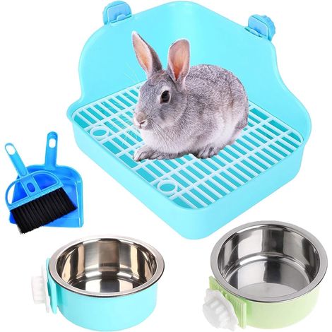 Litière pour lapin pour cage de lapin, coin de literie, bac à litière à suspendre pour animaux domestiques, cage d'apprentissage de la propreté pour lapin ou cochon d'Inde, bleu (1/5)