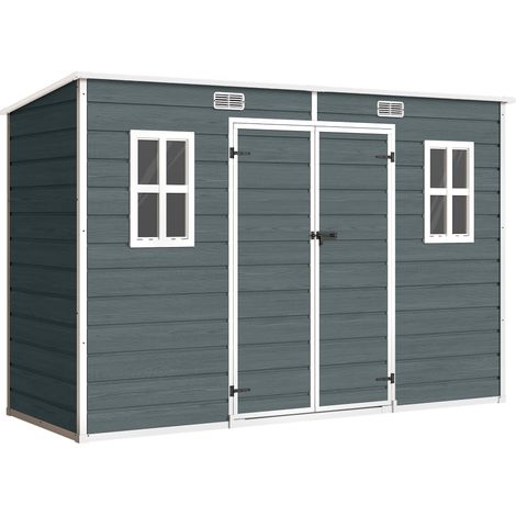 Abri de jardin en plastique - 303 x 123 x 197 cm, effet bois gris - Avec plancher - Pour jardin, terrasse - Design résistant et pratique (1/5)