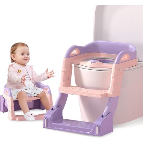 Réducteur WC, Réducteur WC Enfant, bébé Toilettes Pliable avec 2 Marches Pot Enfant Réglable Enfants 1-7 Ans (1/5)