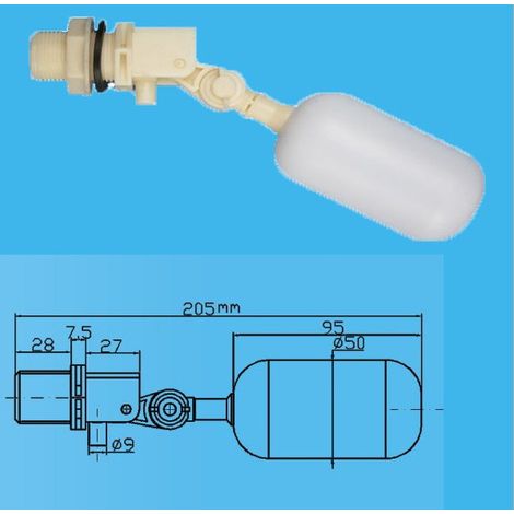 Robinet à flotteur miniature DN15 en plastique, filetage 1/2" (4 points) et 3/4" (6 points), vanne de remplissage à angle réglable pour réservoir d'eau, diamètre 20 mm-x