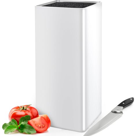 Porte Couteaux sans Couteaux, Universel Blocs Couteaux Vides Carré, Bloc à Couteaux avec Lattes Flexibles, Range Couteaux de Cuisine Blanc pour 5 à 8 Couteaux, 22 x 9.5 x 9.5 cm (1/5)