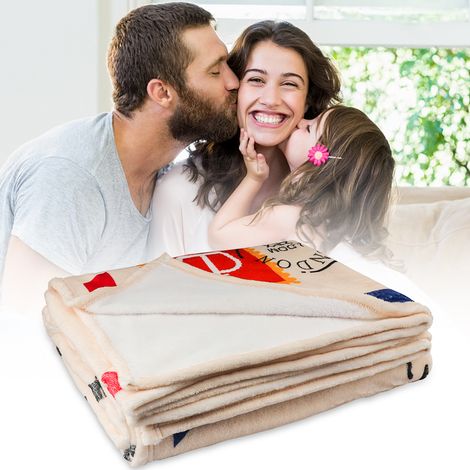 Couverture en flanelle douce avec inscriptions françaises « À mon fils et à ma fille », idéale pour l'hiver, la chambre ou le salon. (1/5)