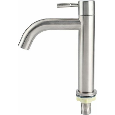Robinet simple de lavabo en acier inoxydable 304 – Finition brossée – Technologie d'étanchéité en céramique – Grand bassin monotrou (1/4)