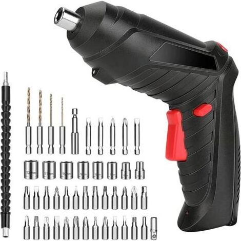 Vtizikl Tournevis électrique sans fil, rechargeable, perceuse électrique rotative pour travaux de bricolage à la maison, noir (1/5)