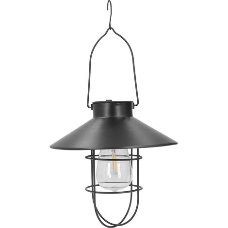 Lampadaire suspendu noir rétro solaire jardin extérieur LED fer forgé disque lumineux (1/5)