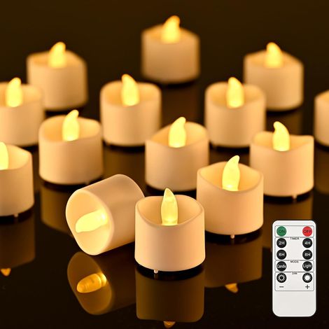 Lot de 20 Bougie chauffe-plat LED, Minuterie 2-8h, Télécommande, Piles incluses, Décoration mariage Noël