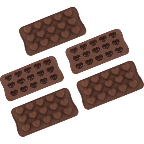Moule à pâtisserie en forme de cœur, 15 cavités, lavable, en silicone, antiadhésif, pour bonbons, glaçons au chocolat, 5 pièces. (1/5)