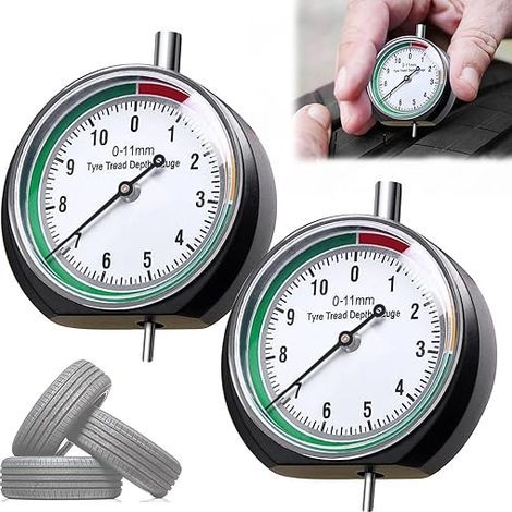 Jauge de Profondeur pour Pneus, 2 Pièces Jauge Profondeur Pneu Professionnel Mesure de Bande Roulement de Pneu Portable Gamme d'Outils de Mesure 0-11mm pour Voitures Motos Camion (1/5)