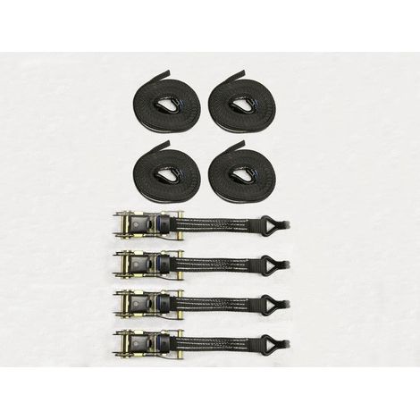 x4 Black 25MM 2M 1.5 Ton Ratchet Straps - 1500KG Metre Tie Down Lashing Claw J Hook