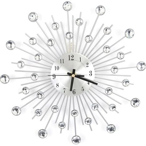Horloge Murale - Cadran Métallique avec Strass - Mouvement Silencieux - Pour Salon Chambre Bureau - Diamètre 30 cm - Argent (1/4)