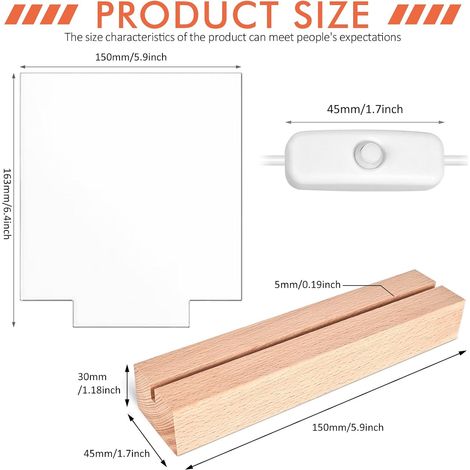 Lot de 2 socles LED avec 2 plaques acryliques - Base lumineuse LED en bois - Base d'affichage LED pour plaque en verre acrylique - Art en résine (1/5)