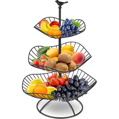 Corbeille à fruits en métal à 3 niveaux pour le comptoir de la cuisine, la table à manger (noir) (1/5)