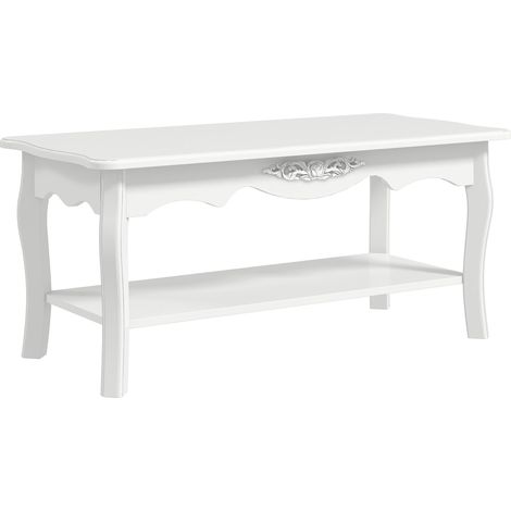 Table basse avec grande étagère inférieure en bois, 94 x 44 x 43 cm, blanche (1/5)