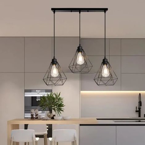 E27 Suspension Luminaire Industrielle en Cage Diamant Noir Lustre Plafonnier Vintage en Métal 20CM pour Salon Chambre (1/4)