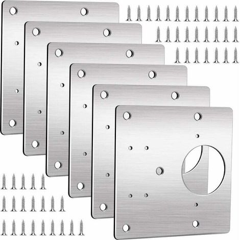 Plaques de Réparation de Charnière Armoire, 6 Pièces Plaque Fixe en Acier Inoxydable Kit de Réparation de Charnière Porte Placard Avec Trou et vis de Fixation, pour Armoires, Penderies, Étagères (1/5)