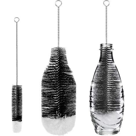 Lot de 2 Goupillon Bouteille Brosses de Nettoyage Brosse Bouteille Nettoyage Avancé pour Bouteilles en Verre Thermos (1/5)