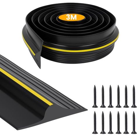 Joint Porte Garage 3M, Joint Caoutchouc Porte De Garage, Seuil d'étanchéité Universel pour Bas De Porte de Garage, DIY, Seuil de Porte de Garage étanche avec 12 Vis(H18mm) (1/5)
