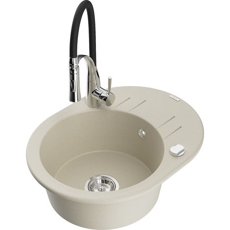 Mexen Kevin fregadero de granito de 1 seno con escurridor y grifo de cocina Aster, beige - 6517-69-73450-07 (1/5)