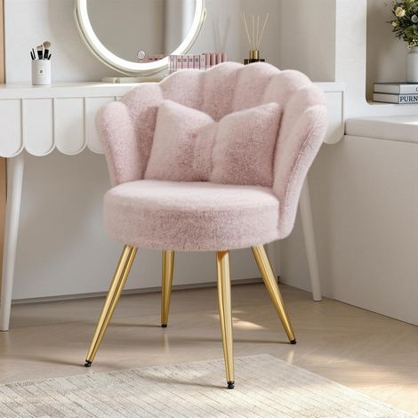Samt Muschelsessel mit Rückenlehne & Kissen, rosa Schminktisch Stuhl (1/5)