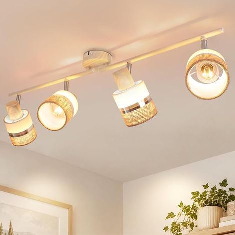 GBLY LED-Deckenleuchte – vier Fassungen E14 ideal für die Küche Deckenleuchte mit Retro-Holzeffekt 350° Rotation perfekt für Flure und Wohnzimmer Leuchtmittel nicht enthalten maximale Leistung: 25 Wat (1/5)
