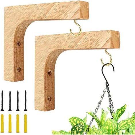 2 Crochets Muraux en Bois pour Plantes 15 x 13 cm – Supports Suspendus pour Paniers Jardin Balcon Lanternes Mangeoires et Pots Fleur – Charge Max 20 kg (1/5)