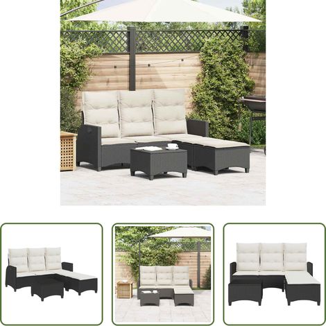 L-Form - 3tlg. Garten-Sofagarnitur mit Kissen L-Form Schwarz Poly Rattan (1/5)