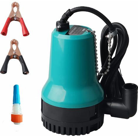 Pompe à Eau Pompe Vide Cave DC 12V 50W 4200L/H Pompe Immergée pour Puit Piscine, Cave, Étang avec Câble de 2,5M Pince (1/5)