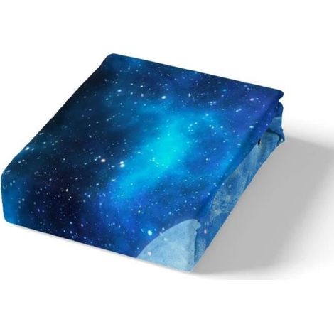 220x240cm,Loup Parure de Lit Lune Animaux Galaxie étoile Bleue Housse de Couette Enfant Garon Fille,Microfibre (1/4)