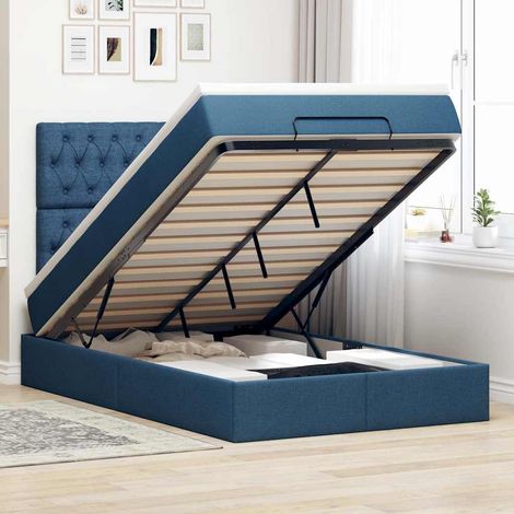Ottoman-Bett mit Matratze & LEDs Blau 120x200 cm Stoff