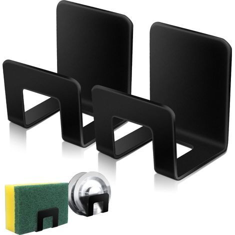 Lot de 2 porte-éponges pour évier de cuisine. en acier inoxydable SUS304 de qualité supérieure. étanche. séchage rapide – Noir (1/5)