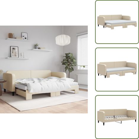 Lit de jour avec gigogne et matelas crème 80x200 cm tissu - Lit De Jour Avec Lit Gigogne - Lits De Jour Avec Lits Gigognes - Canapé-lit - Lit D'appoint