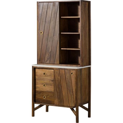 Credenza in legno di Mango 80x45x180 marrone oliato / vero marmo LOS ANGELES 04