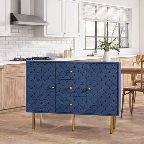 Commode coloris navy bleu en métal & bois 120 x 40 x 83 cm (1/5)