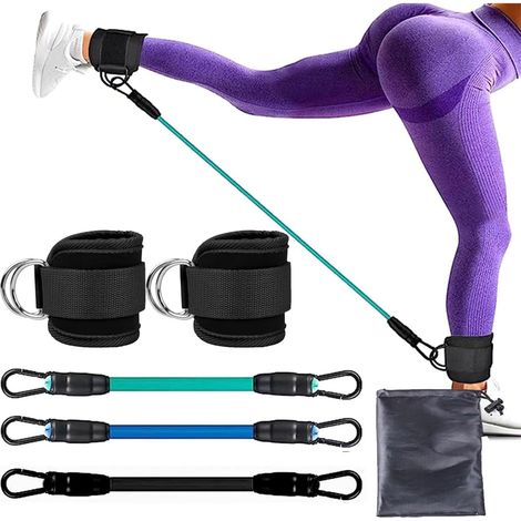 Bandes de Résistance pour Exercice avec Sangles de Cheville, Kit d'Entraînement Fitness Yoga avec Bandes Élastiques, Noir Bleu Vert, Équipement de Sport pour Maison et Gymnastique (1/5)