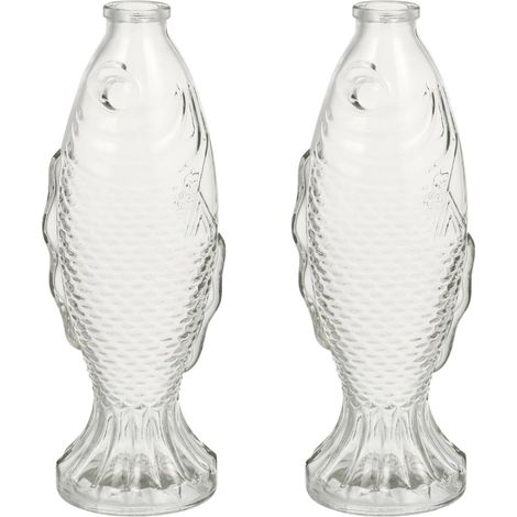 Carafe Poisson Verre, Lot de 2 Bocal Poisson Rouge Vase pour Fleurs Vase en Verre Clair Transparent, en Haut Moderne, Décor, Moderne pour Maison, Bureau, Salon, Pièces Centrales