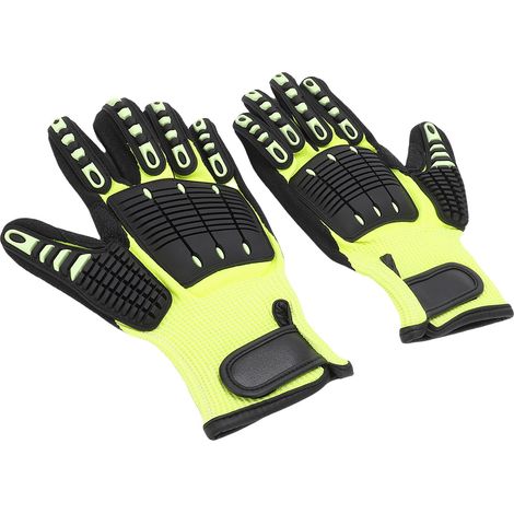 Gants de travail Securty taille M en HPPE NBR sablé TPR anti-coupure amortisseurs vibrations réduction d'impact anti-chocs non glissants résistants huile anti-usure pour mécanique 1 paire (1/5)