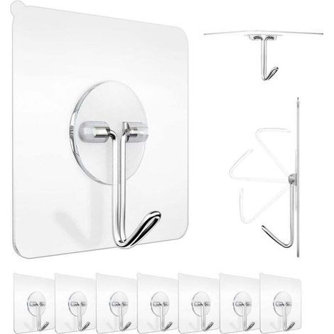 Set di 10 ganci adesivi da parete, 6 x 6 cm – Ganci da parete in acciaio inossidabile per casa, cucina, bagno – Carico massimo: 5 kg – Ideale per (1/4)