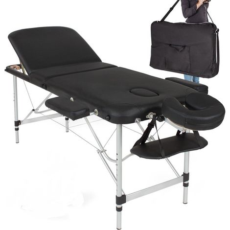 Table de massage pliable rembourrage épais pliante 3 zones aluminium portable housse noir (1/5)