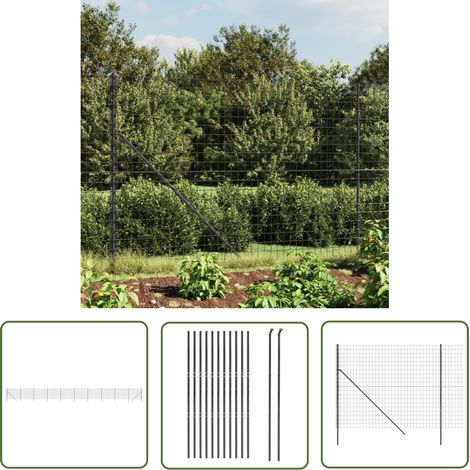 The Living Store Clôture en treillis métallique anthracite 1,6x25 m - Clôture Métal - Clôture Jardin - Clôture Rigide - Clôture Anthracite - Clôture Sécurité (1/5)